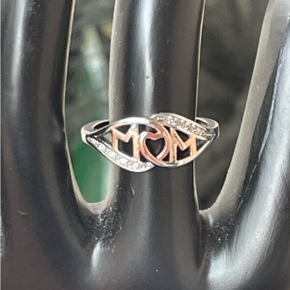 MOM Rose Gold Two Tone Bling Crystal Ring Band